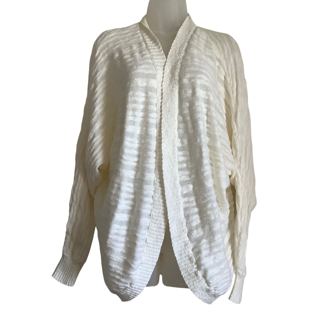 Knox Rose Womens XL White Textured Knit Open Front Dolman Sleeve Cardigan Sweatr